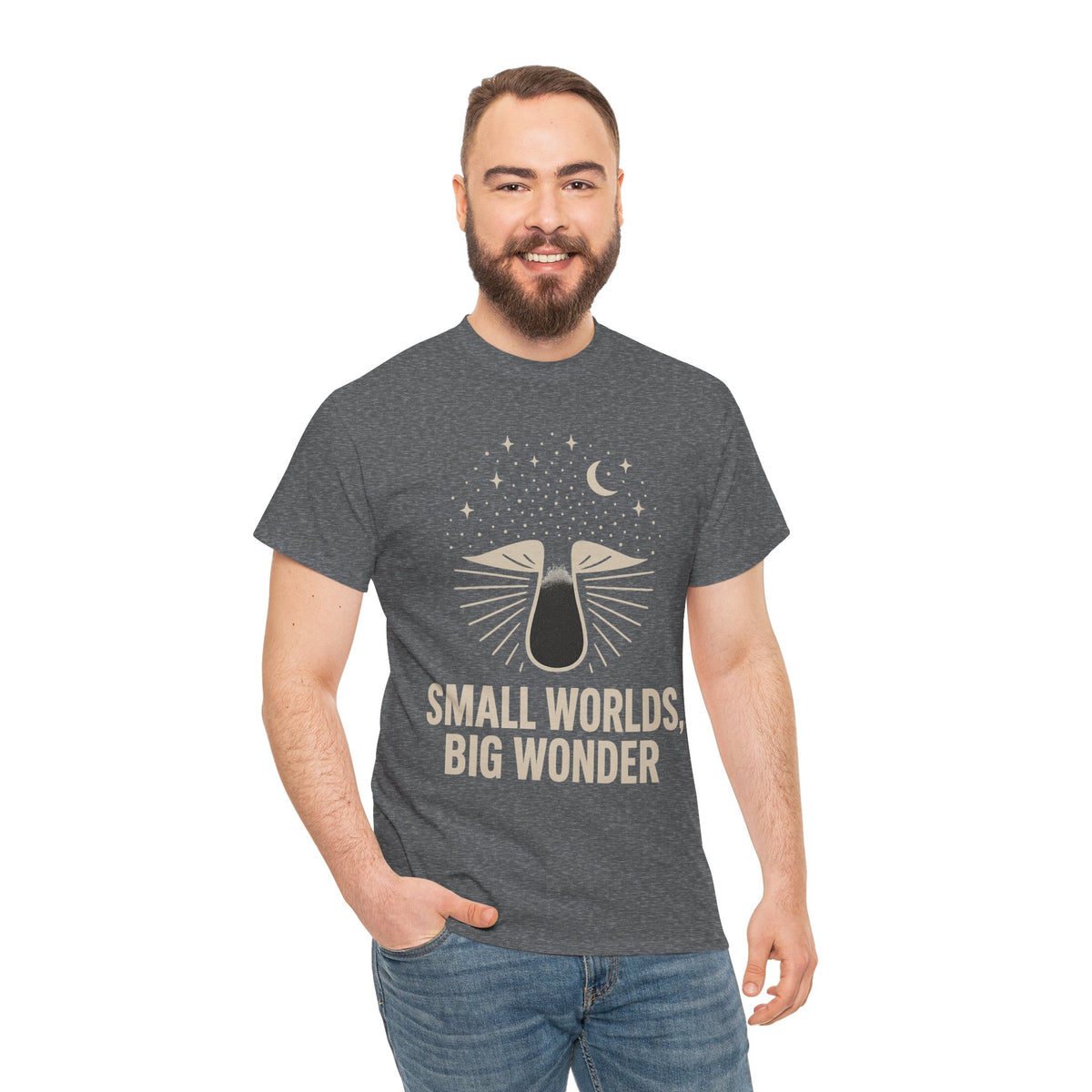 Small Worlds Big Wonder Celestial Mushroom Tee - Aesthetic Nature T-Shirt - Trending Now - September 2026