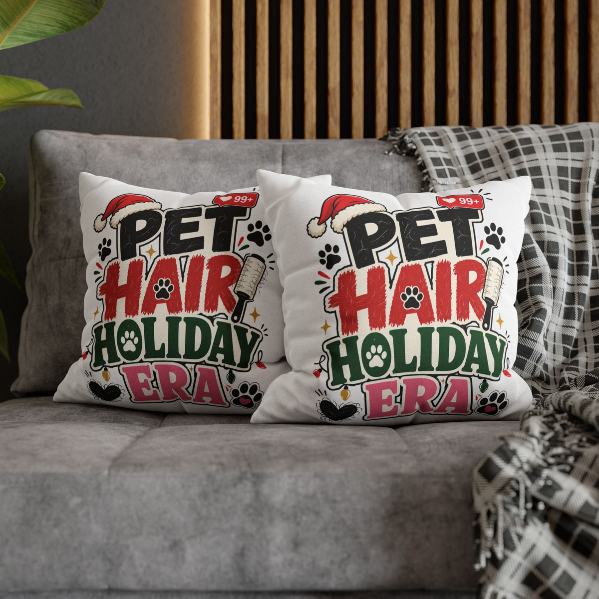 Pet Hair Holiday Pillowcase  Modern Day Christmas — Cute Christmas Pet Lover Decor