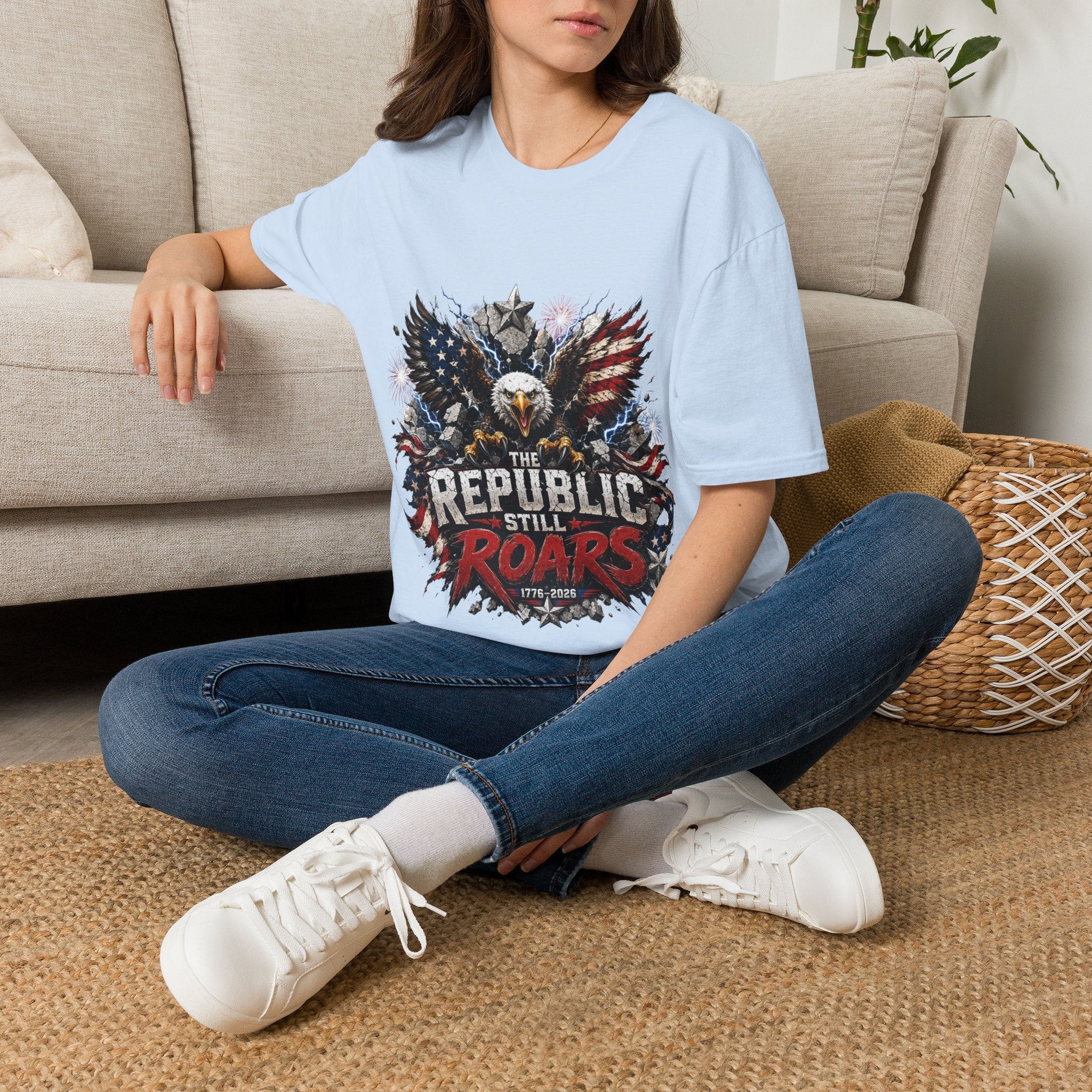 Patriotic Eagle T-Shirt — "The Republic Still Roars" | American Flag Graphic