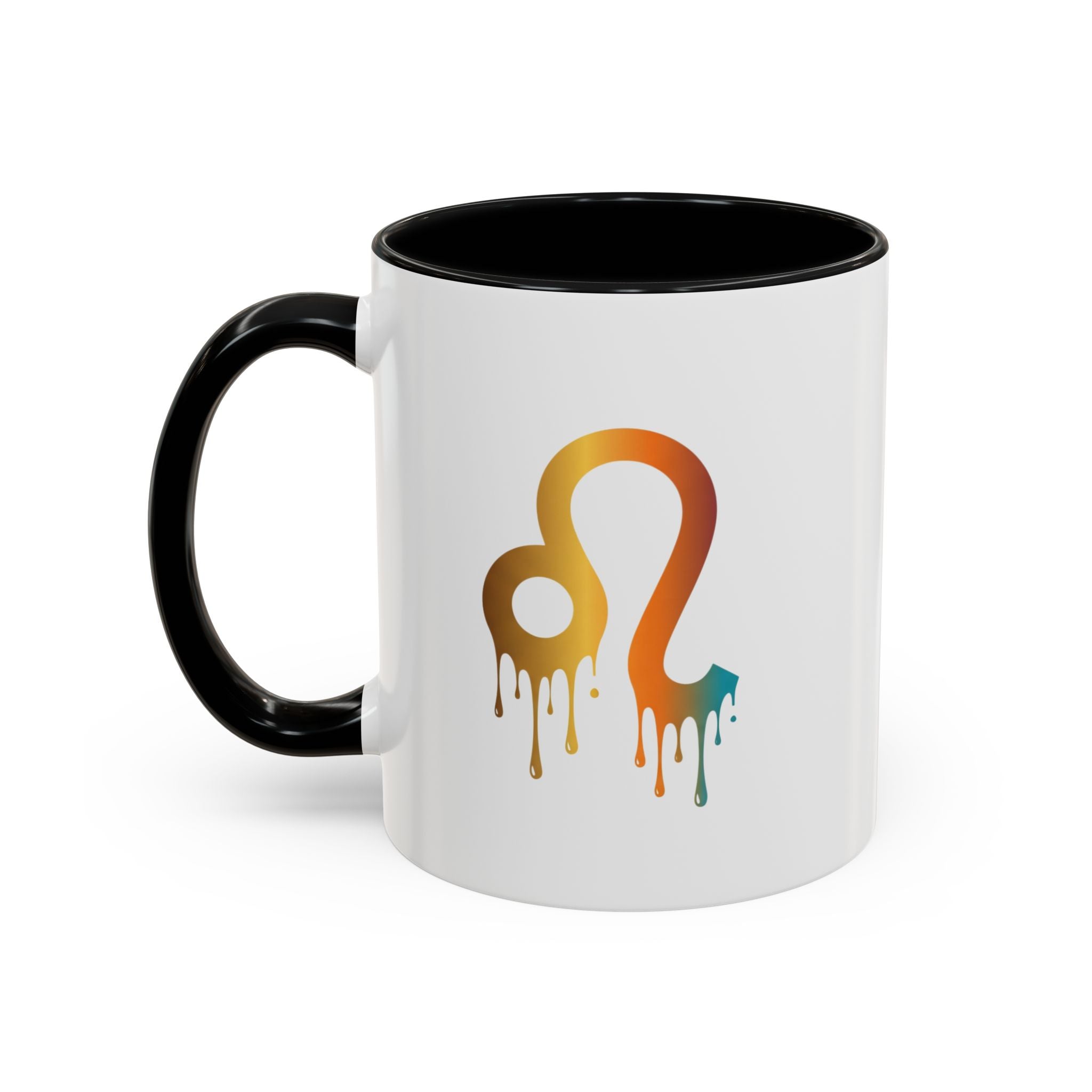 Leo Zodiac Coffee Mug — Dripping Rainbow Leo Symbol Accent Mug
