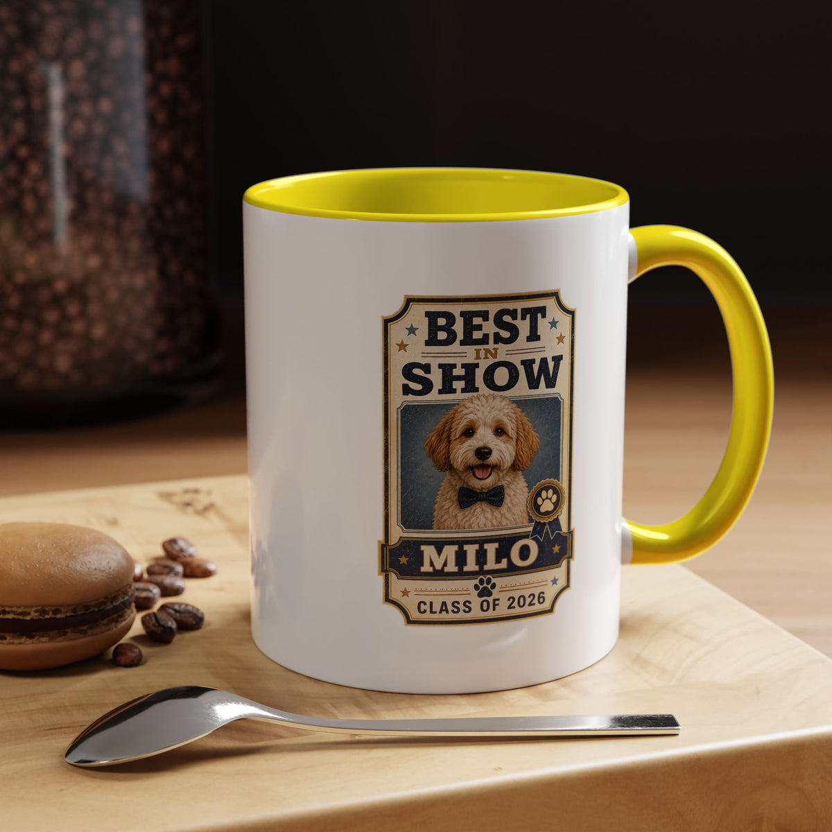 Milo Bailey Dog Dad Mom Best in Show Personalized Dog Photo Coffee Mug — Custom Pet Name (e.g., Milo) — Class of 2026 Accent Mug