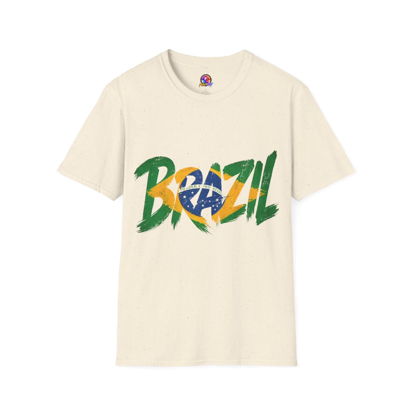 Brazil Flag Graphic T-Shirt — Bold Brazil Script with National Flag Motif
