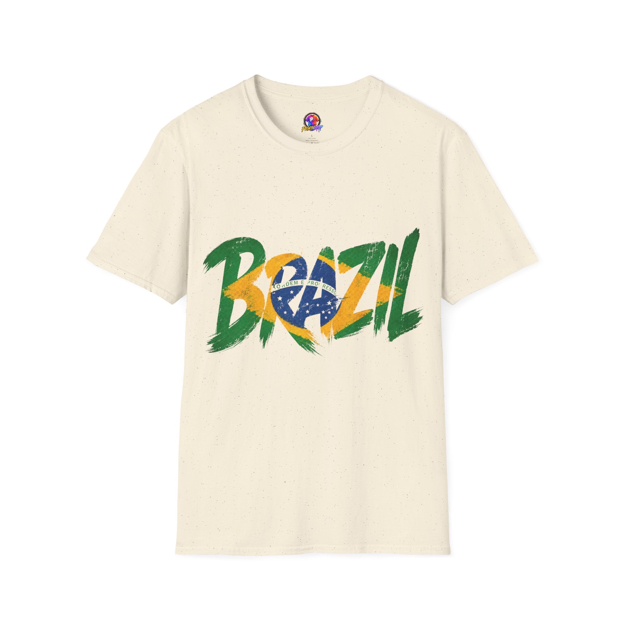Brazil Flag Graphic T-Shirt — Bold Brazil Script with National Flag Motif