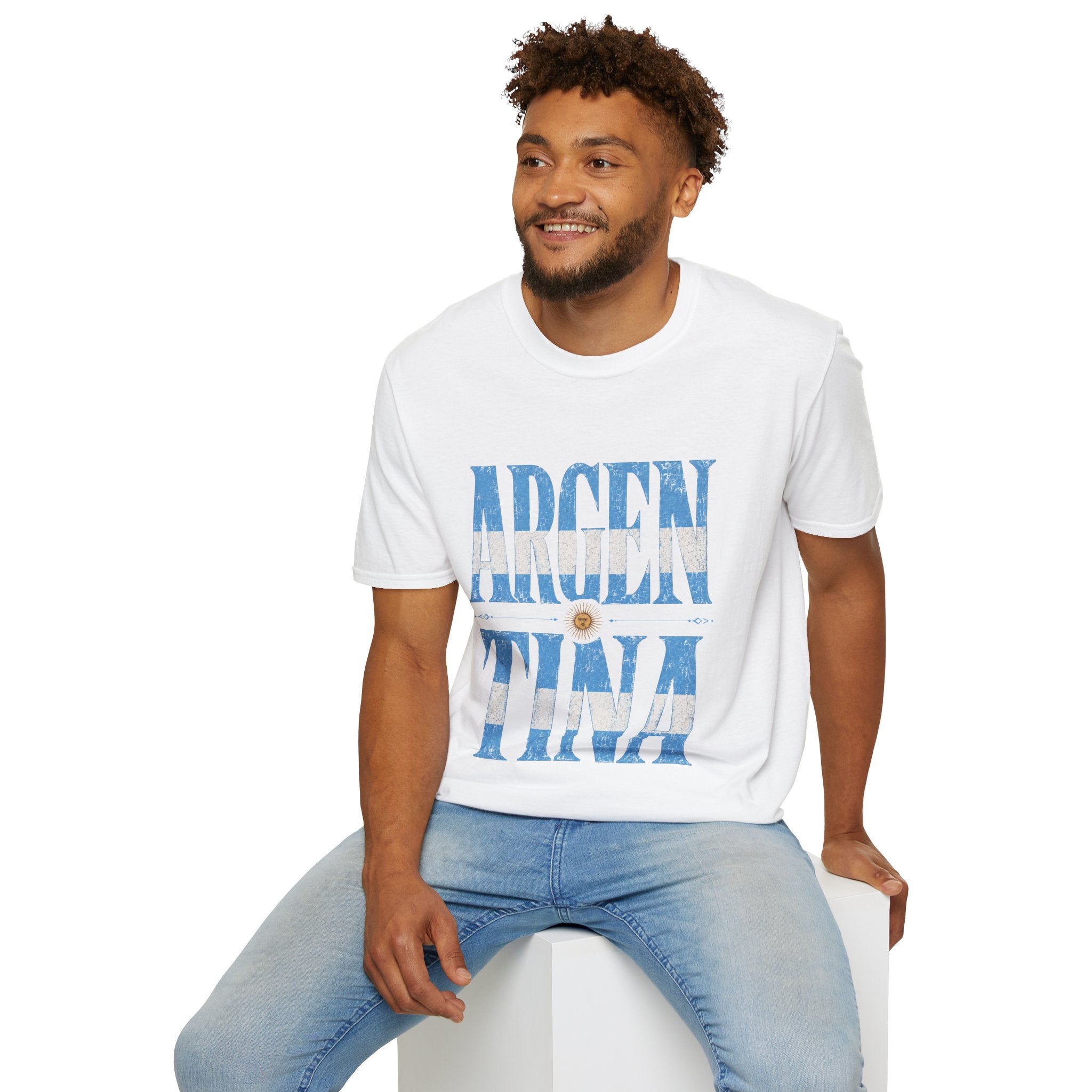 Argentina Flag Graphic T‑Shirt — Vintage Blue Distressed Typography