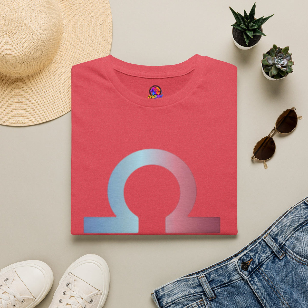 Omega Symbol T-Shirt — Pastel Gradient Drip Design