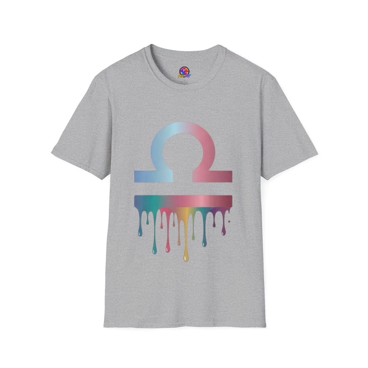 Omega Symbol T-Shirt — Pastel Gradient Drip Design
