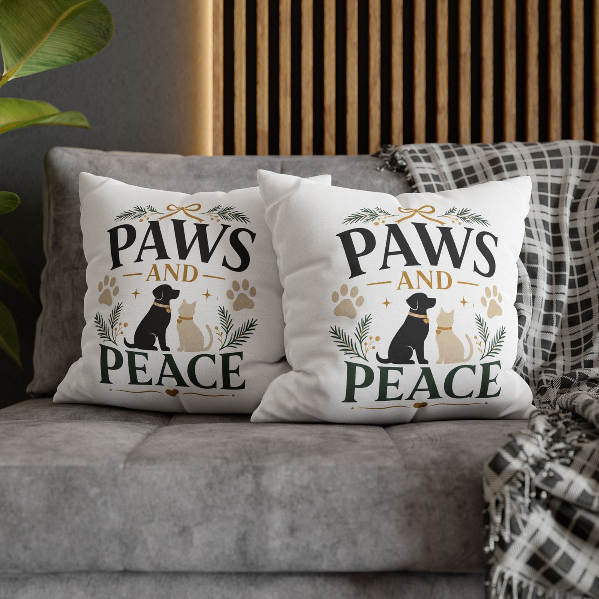 Christmas Paws and Peace Throw Pillowcase — Pet Holiday Decorative Cushion Cover