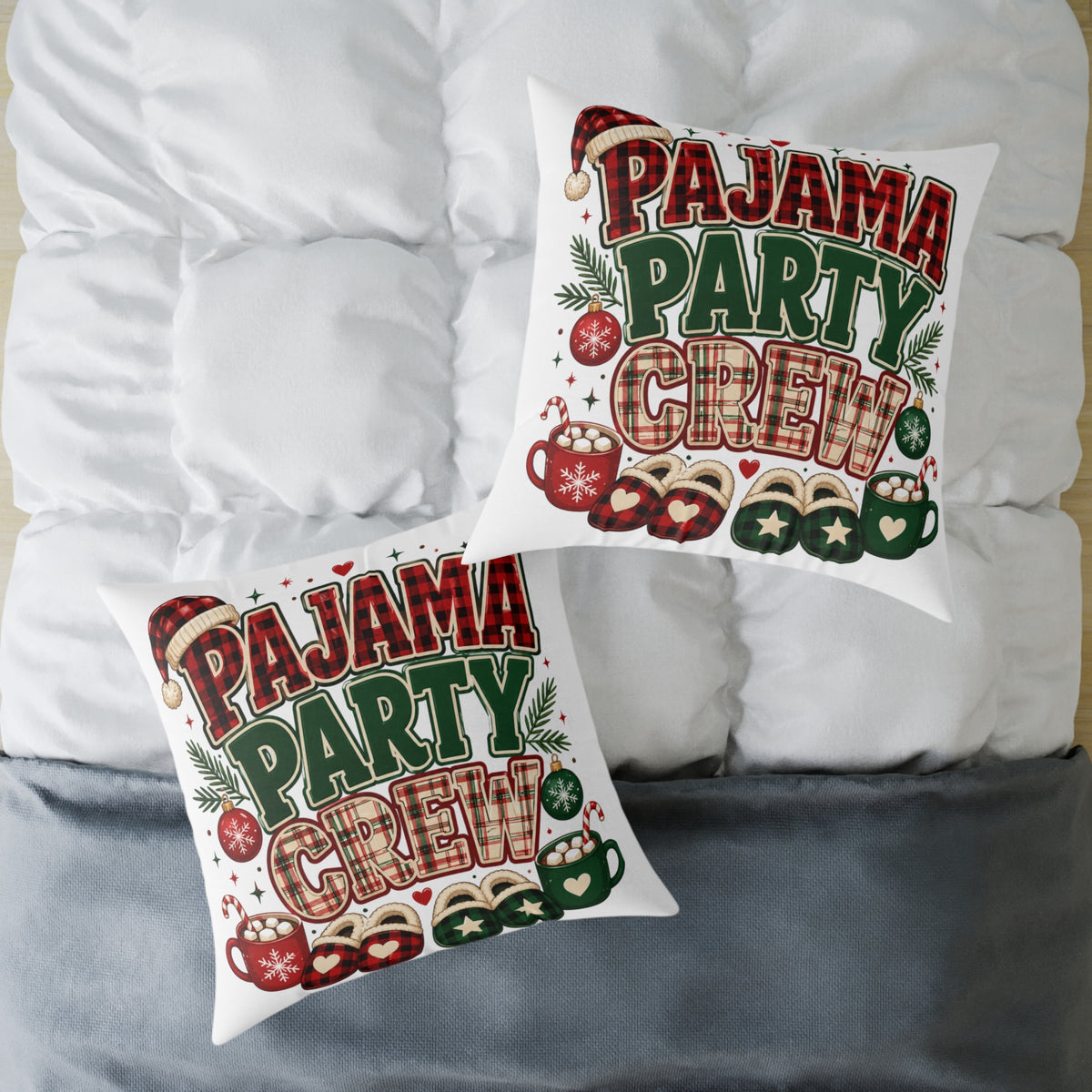 Christmas Pillow — Pajama Party Crew Holiday Decorative Throw Pillow