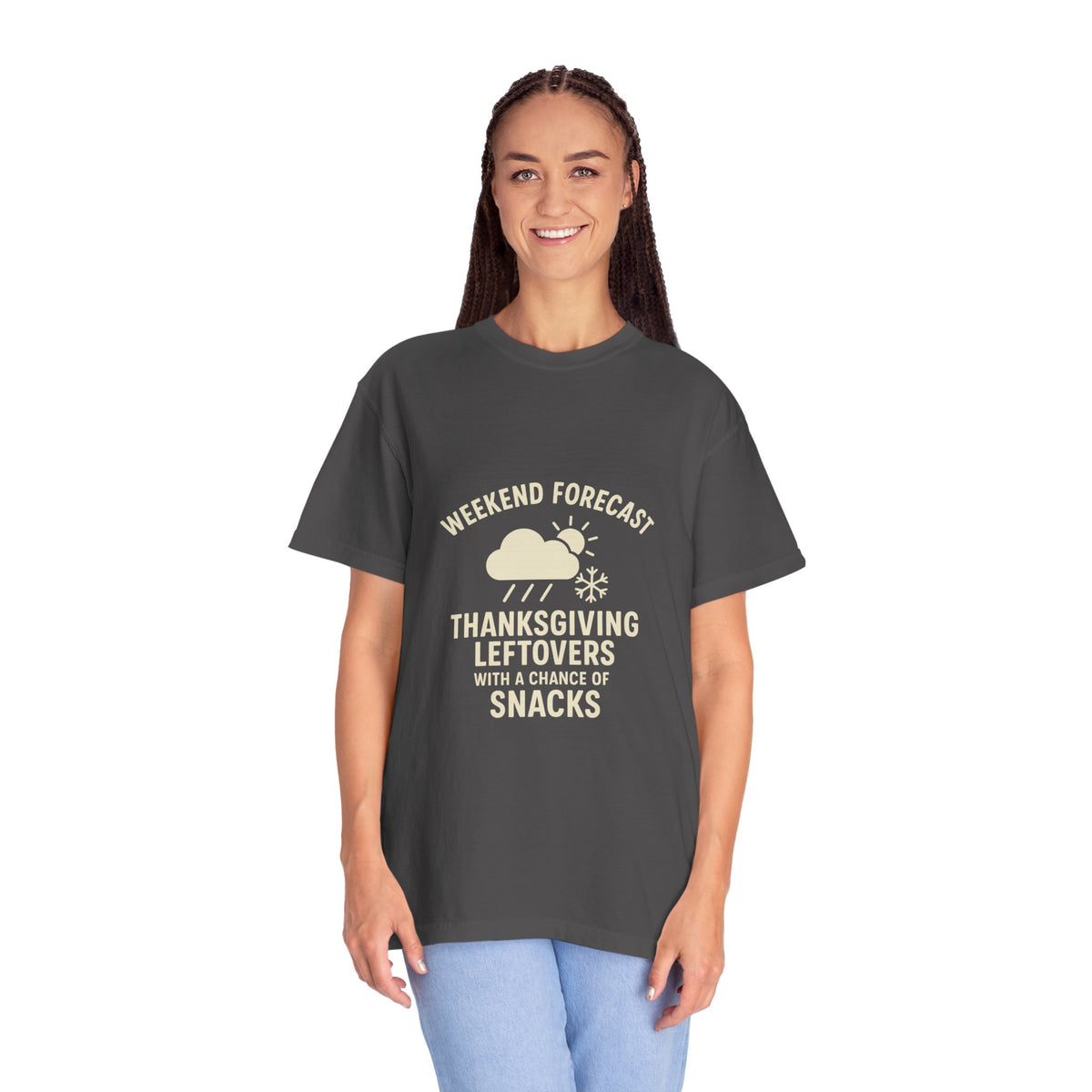 Thanksgiving Leftovers T-Shirt — “Weekend Forecast: Thanksgiving Leftovers with a Chance of Snacks” - Trending Now - October 2026