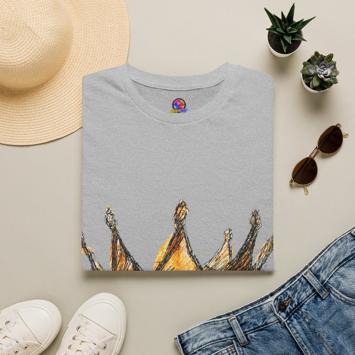 Crowned Sketch T‑Shirt — Hand‑Drawn Gold Crown Graphic Tee