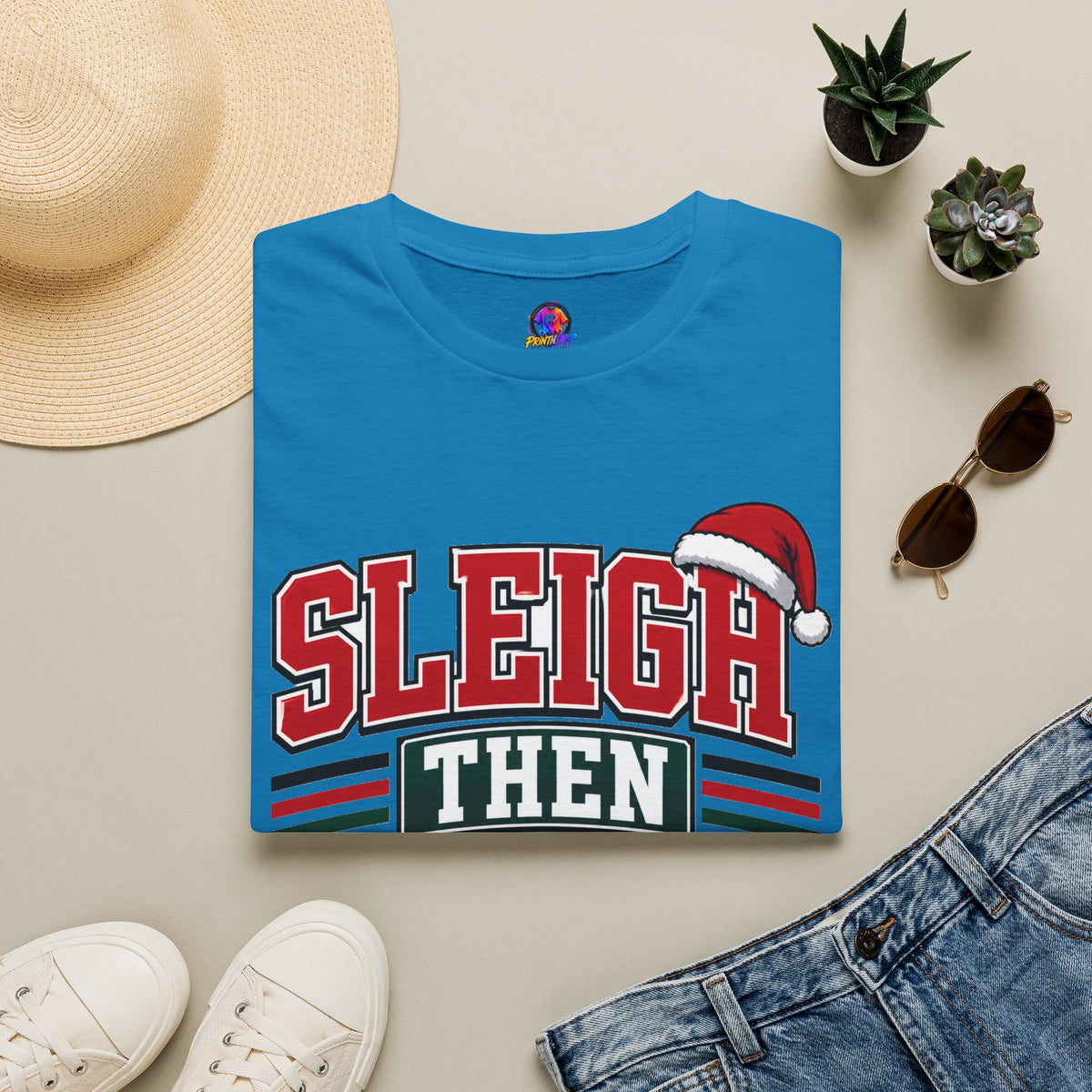 Sleigh Then Sweat T-Shirt – Christmas Fitness Holiday Tee