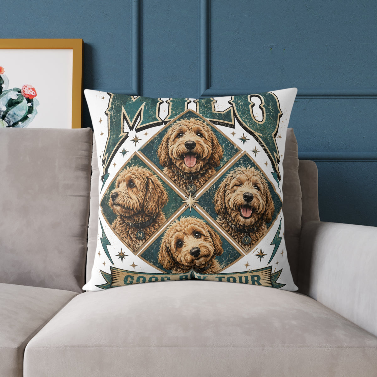 Golden Doodle Portrait Throw Pillow   Milo Bailey Dog Dad Mom— Milo Dog Faces Canvas Accent Pillow
