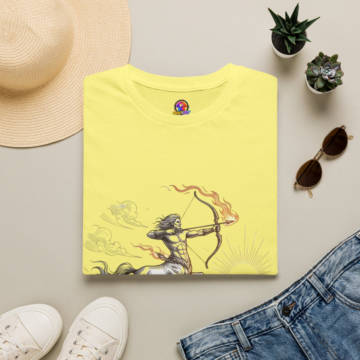 Sagittarius Centaur Archer T-Shirt — Mythical Archer Graphic Tee (Flaming Bow)