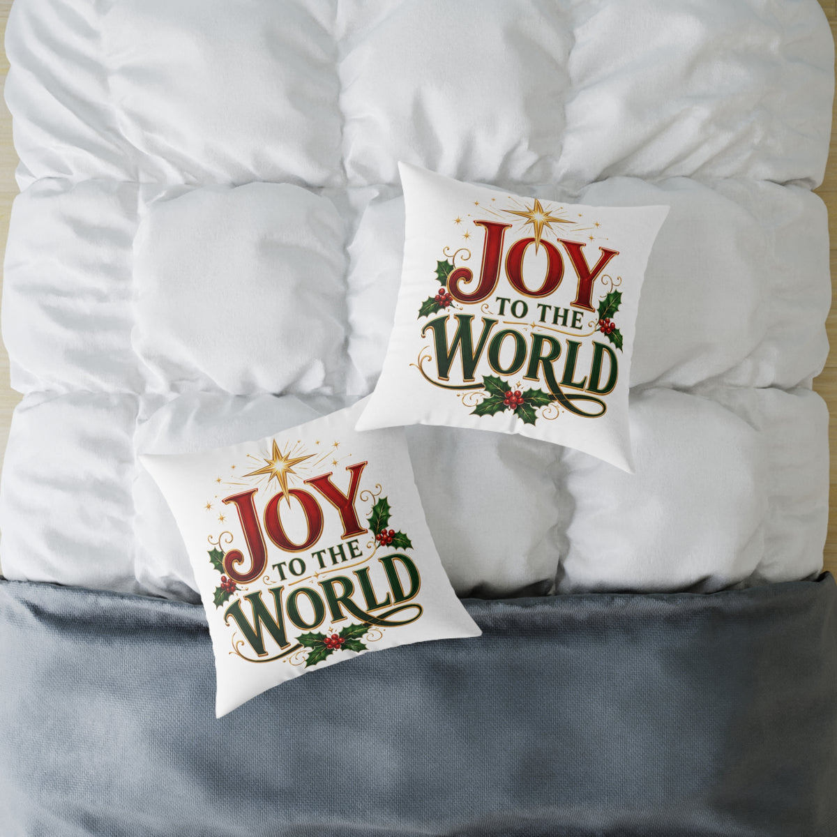 Joy to the World Christmas Pillow — Holiday Decorative Square Throw Pillow