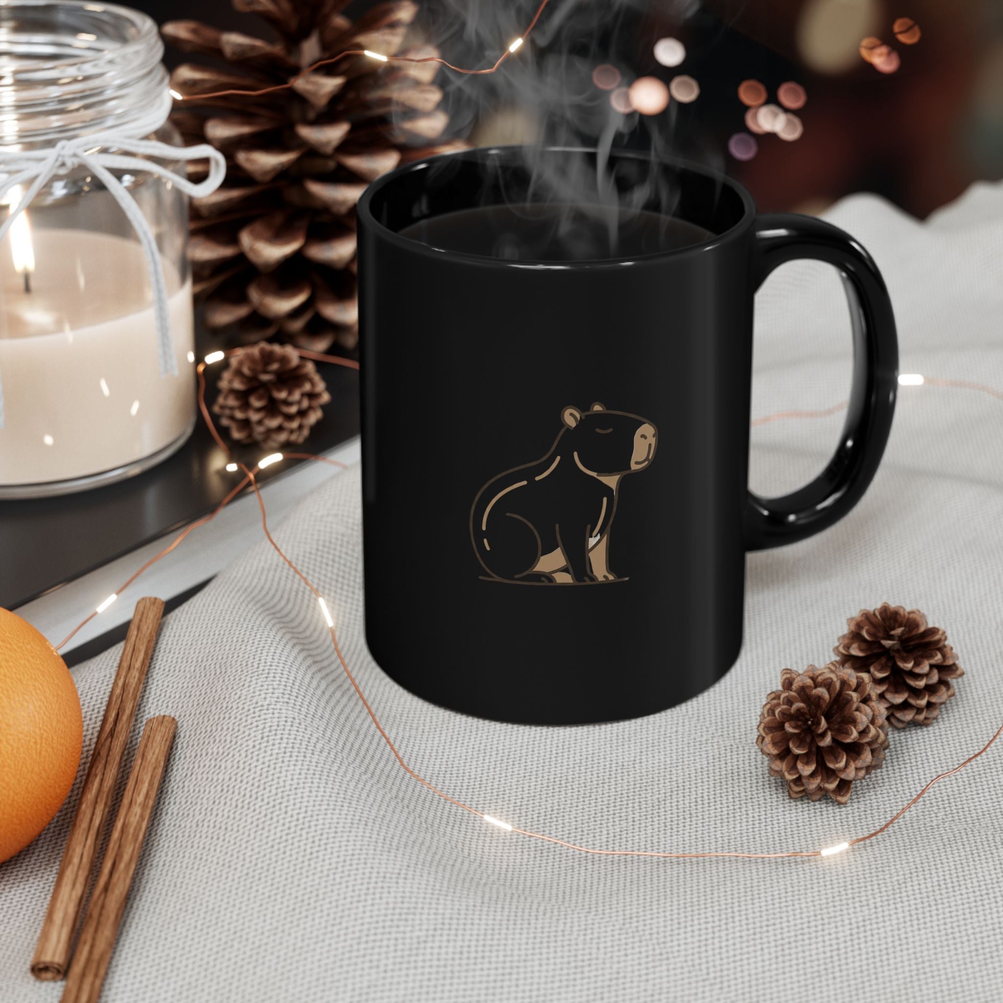 Funny Black Coffee Mug with Minimalist Bear Graphic – Cute Woodland Animal Gift