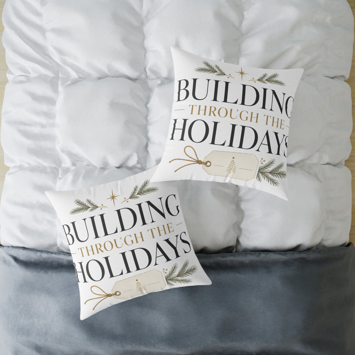Christmas Holiday Building Through the Holidays Square Pillow — Christmas Decorative Throw Pillow