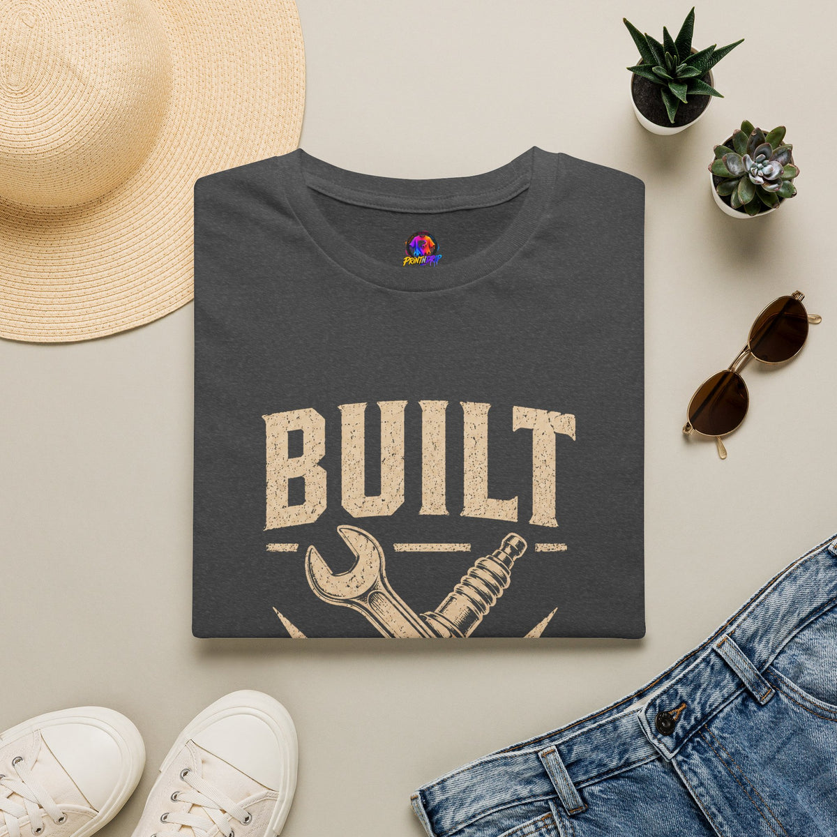 Built Not Bought T-Shirt — Vintage Mechanic DIY Garage Tee