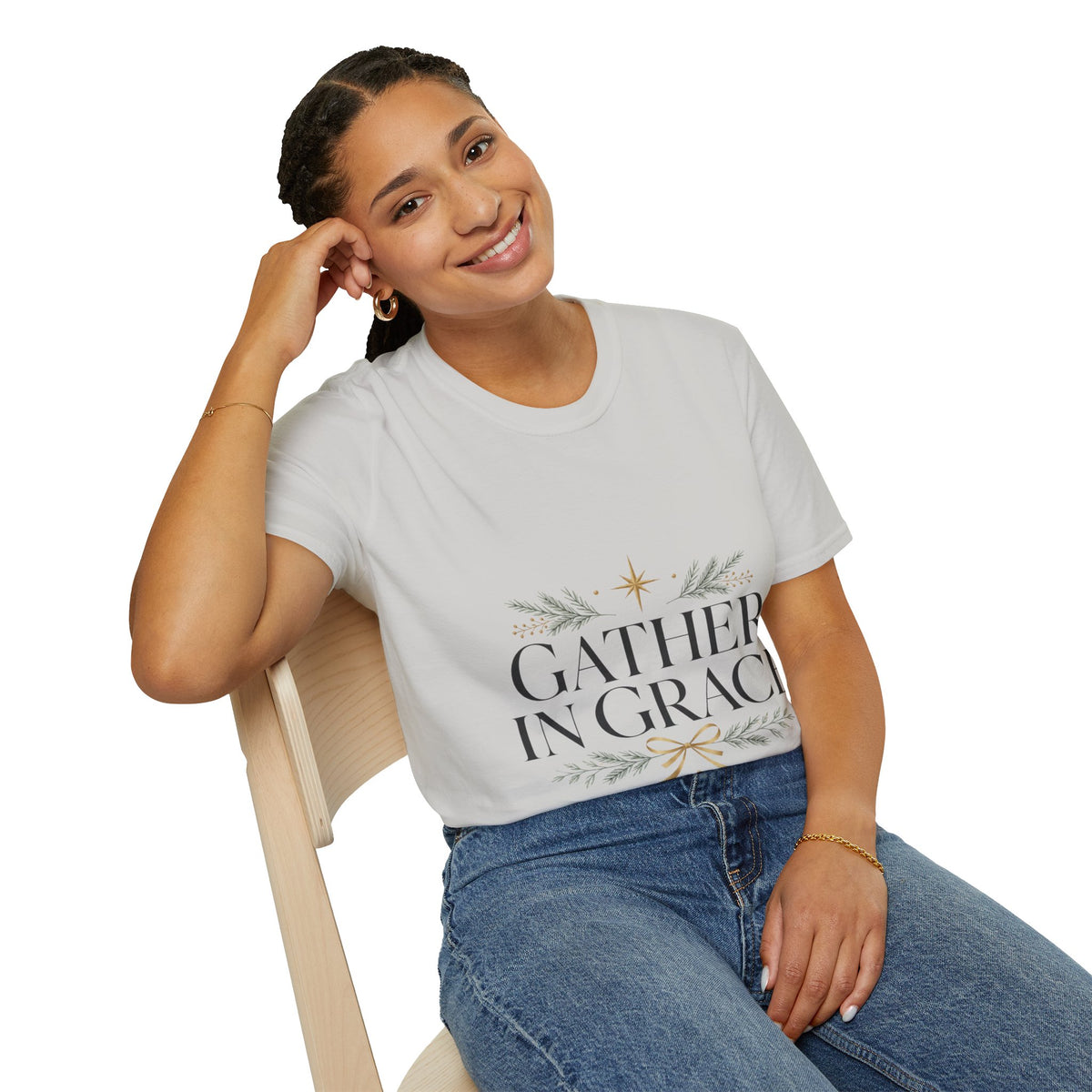 Gather in Grace T-Shirt — Elegant Holiday Floral Typography Tee