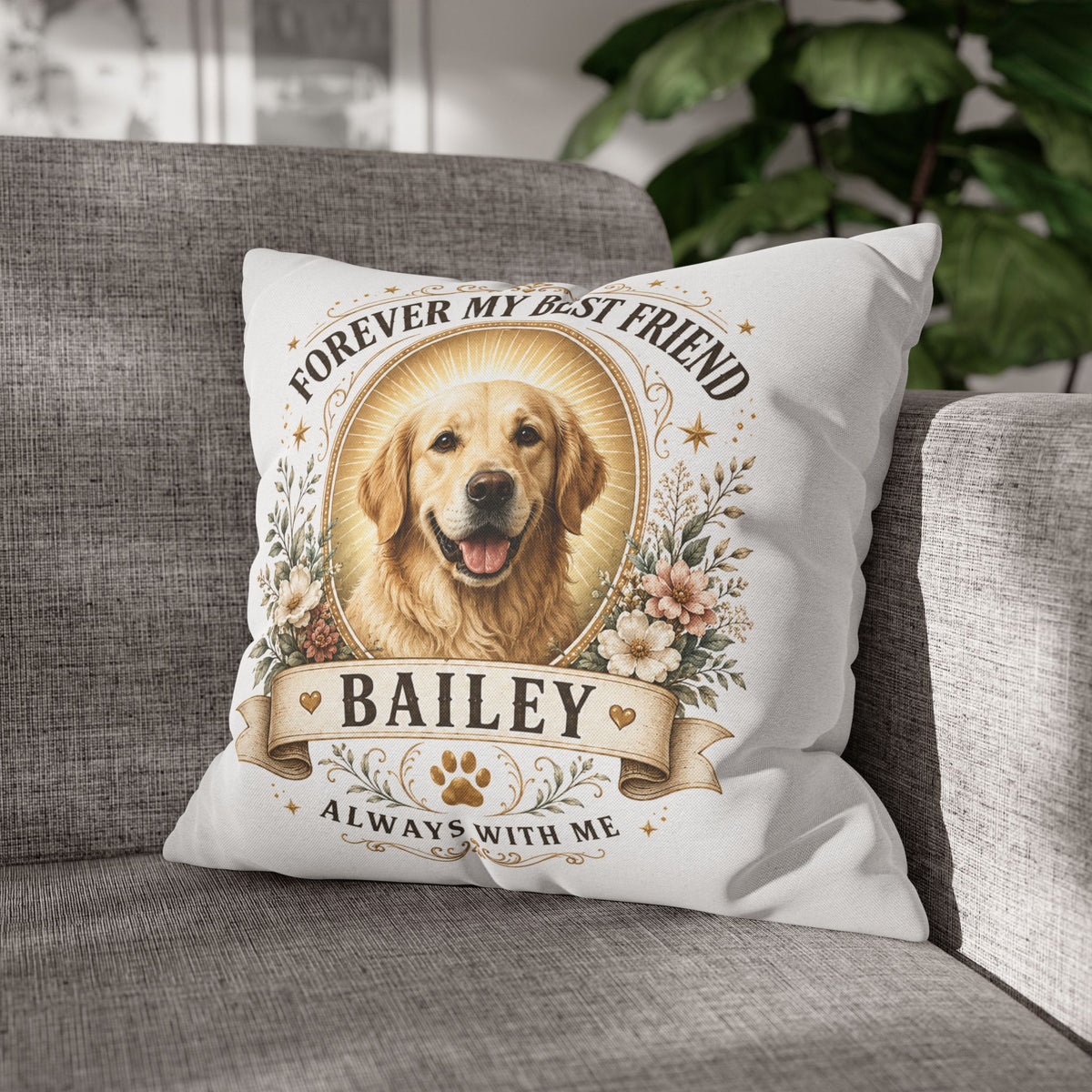 Forever My Best Friend Personalized Dog Photo Milo Bailey Dog Dad Mom Pillowcase — "Bailey" Memorial Throw Pillowcase