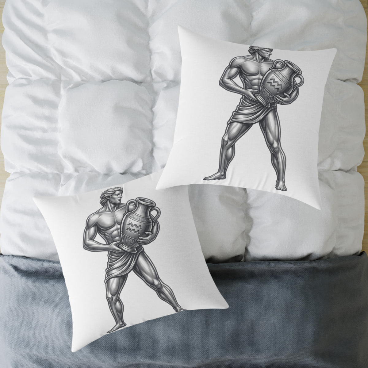 Aquarius Zodiac Pillow — Silver Water-Bearer Decorative Square Throw Pillow