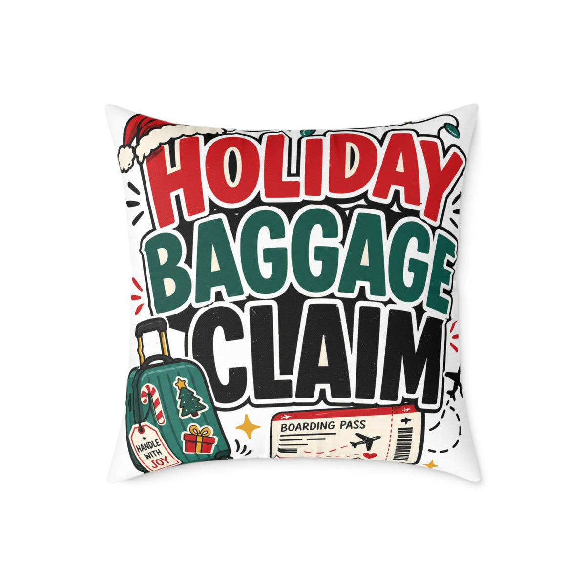 Modern Day Christmas Holiday Baggage Claim Square Poly Canvas Pillow