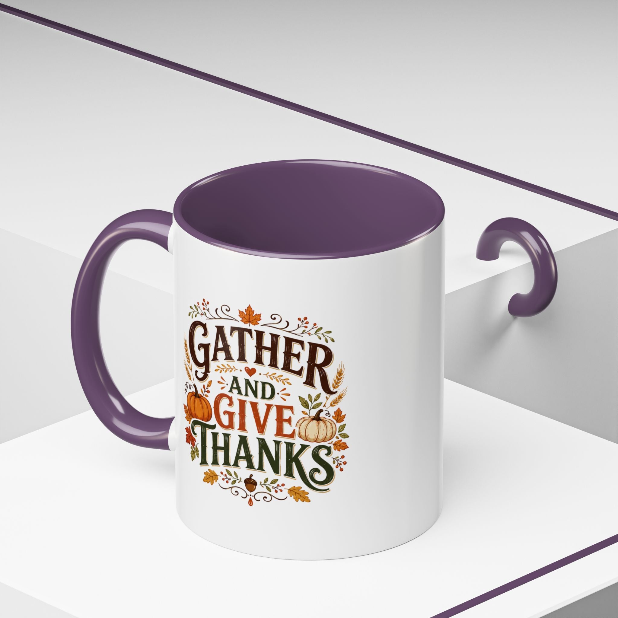 Thanksgiving Mug Gather and Give Thanks Coffee Mug — Thanksgiving Accent Mug