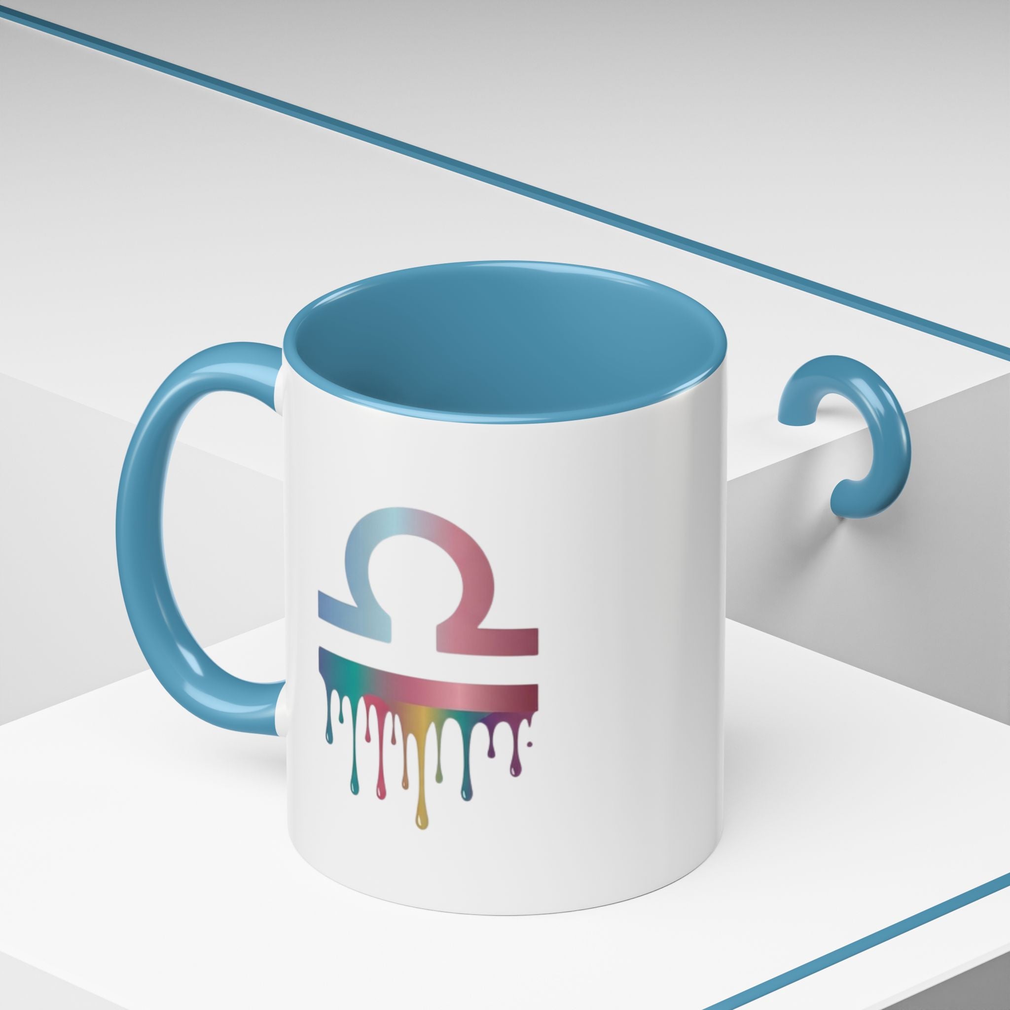 Libra Drip Accent Coffee Mug — Zodiac Symbol Rainbow Design