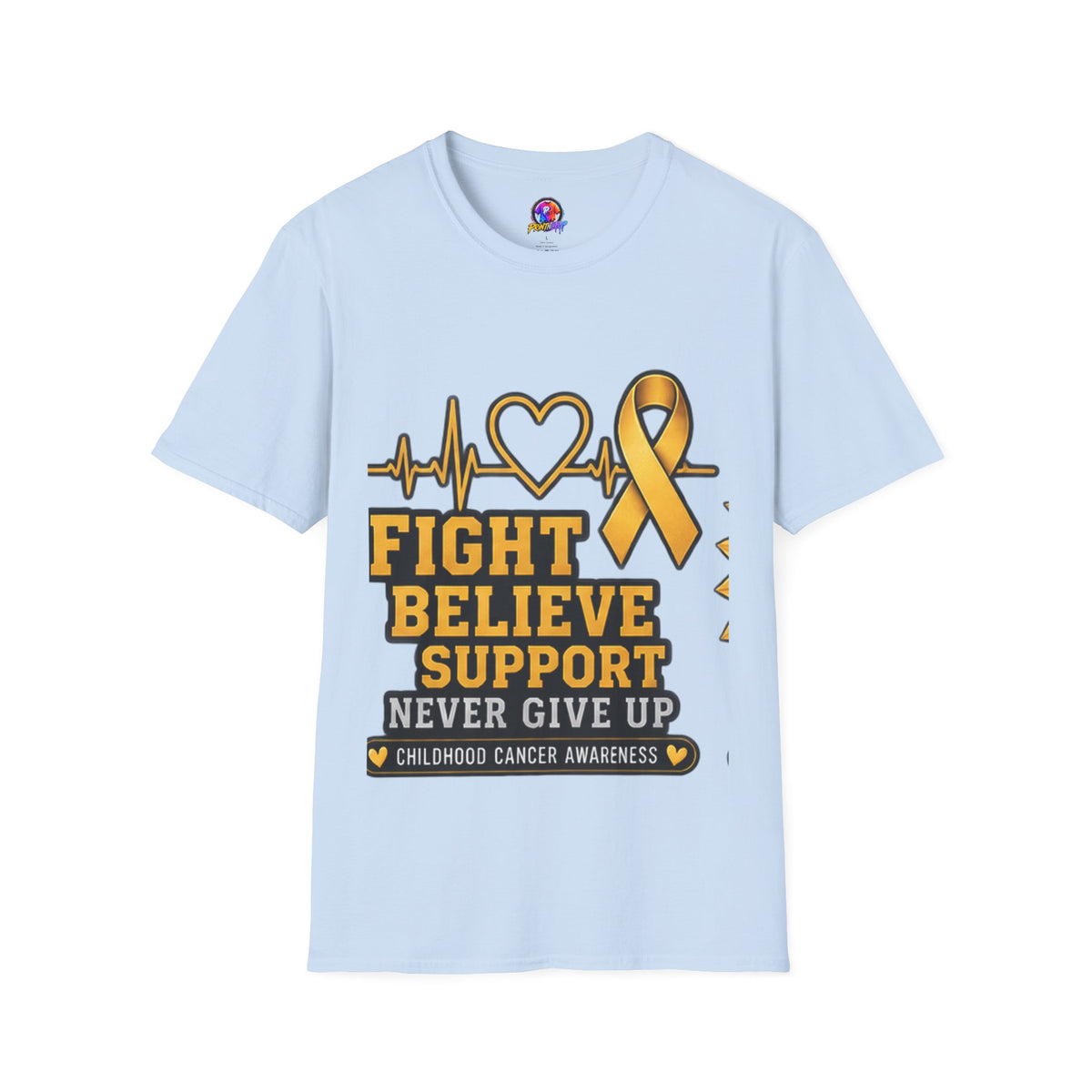 Childhood Cancer Awareness T-Shirt – "Fight Believe Support Never Give Up" Gold Ribbon Tee