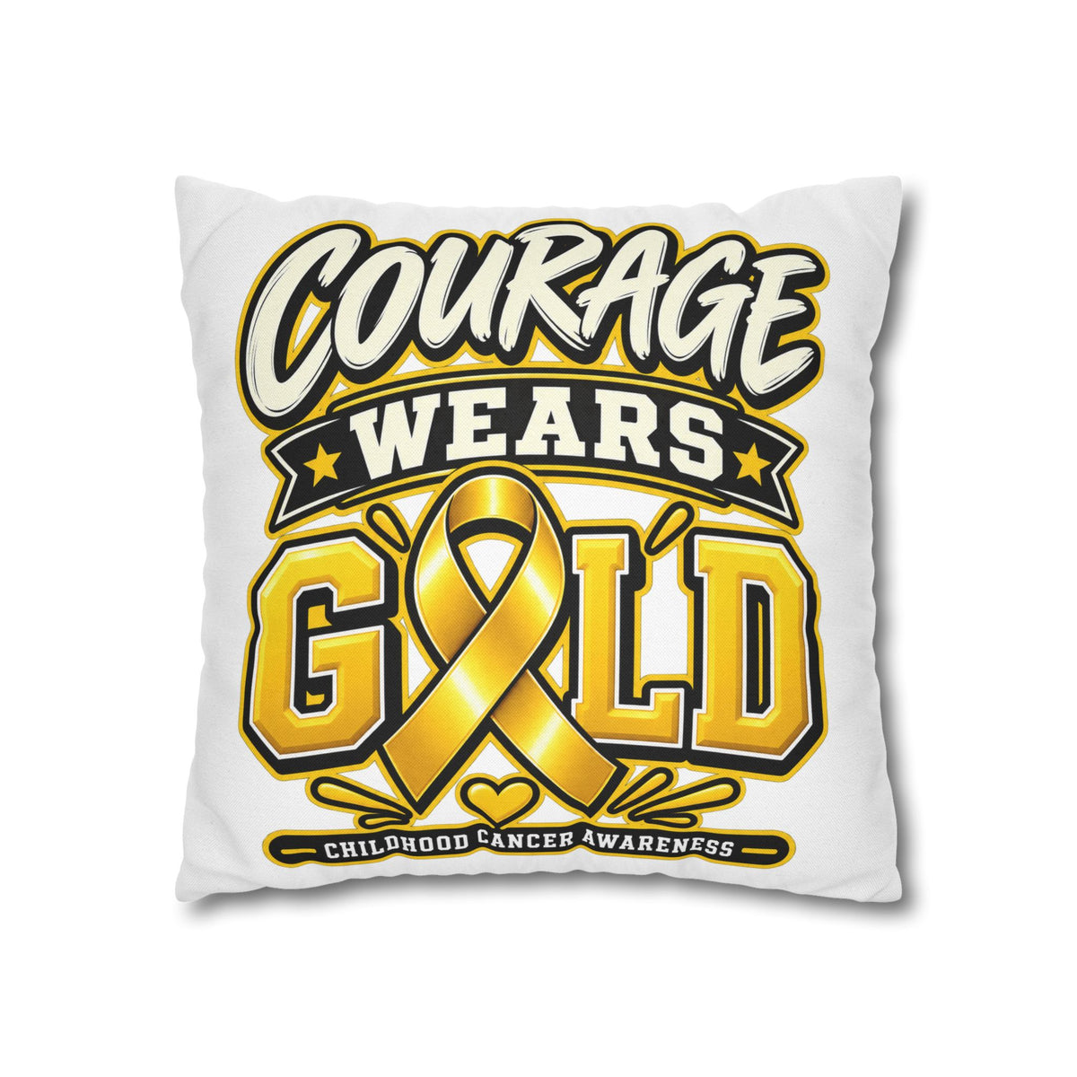 Courage Wears Gold Pillowcase – Childhood Cancer Awareness Cushion Cover