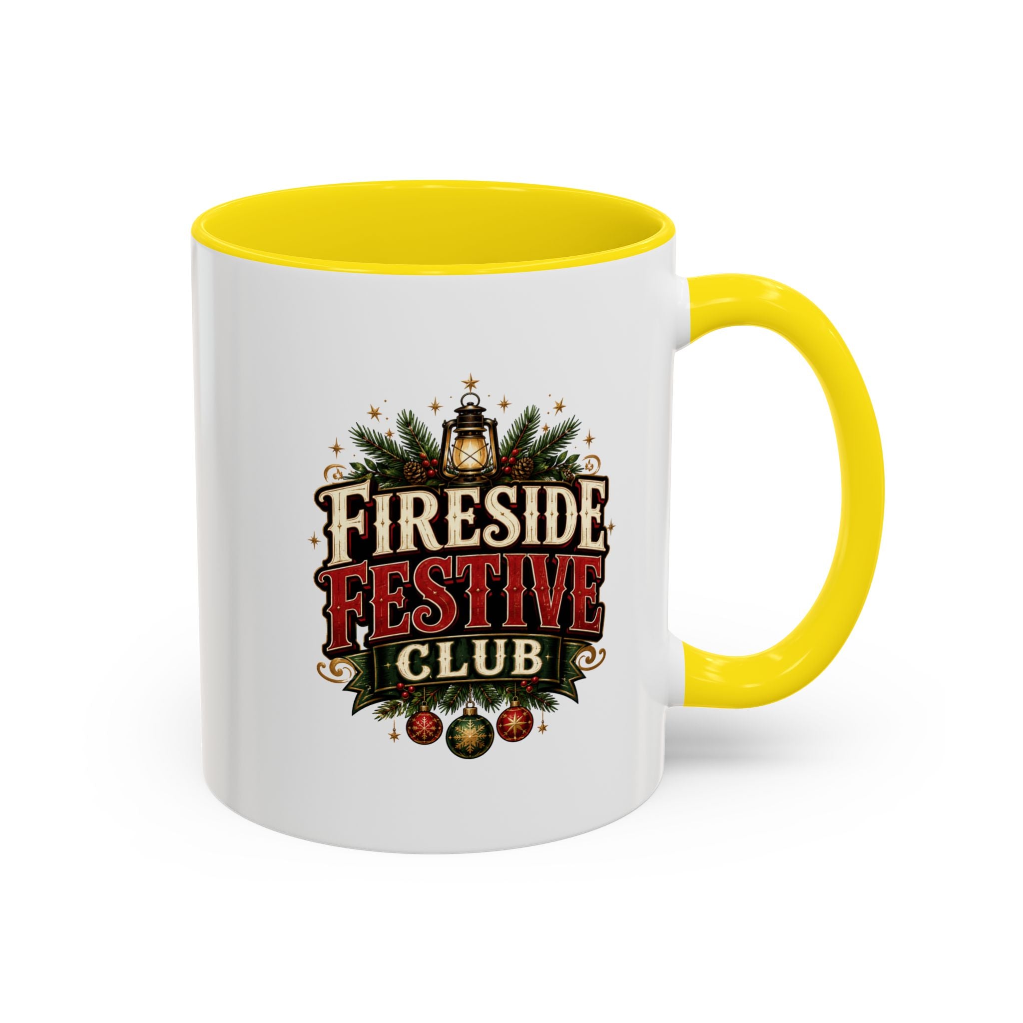 Fireside Festive Club Accent Coffee Mug — Holiday Christmas Hot Cocoa Gift