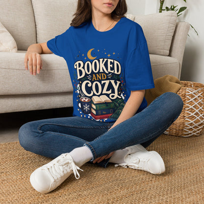 Booked and Cozy T-Shirt — Cozy Reading Graphic Tee (Books, Moon & Stars)