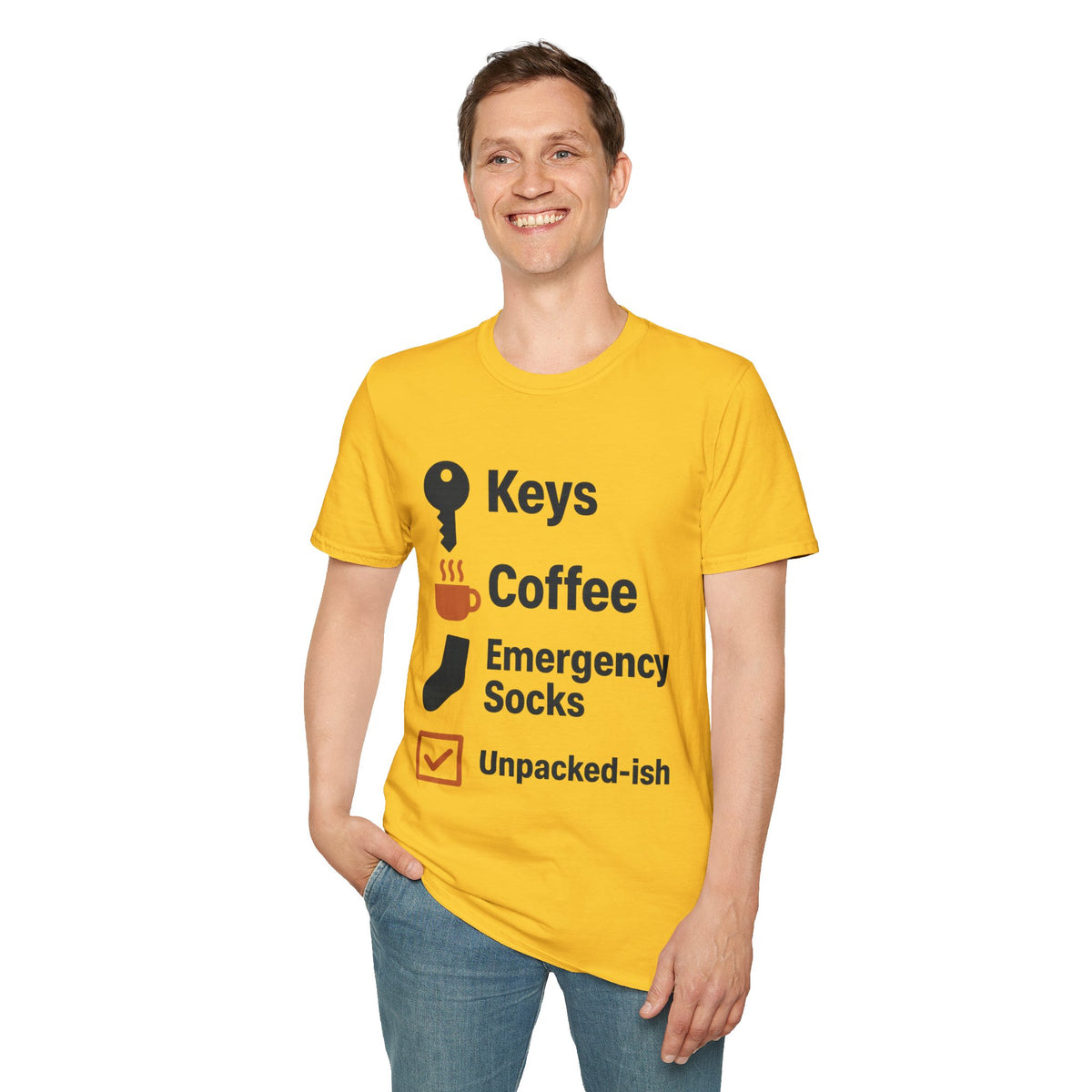 Keys, Coffee, Phone, Wallet Checklist T-Shirt — Minimal Daily Essentials Graphic Tee - Trending Now - August 2026