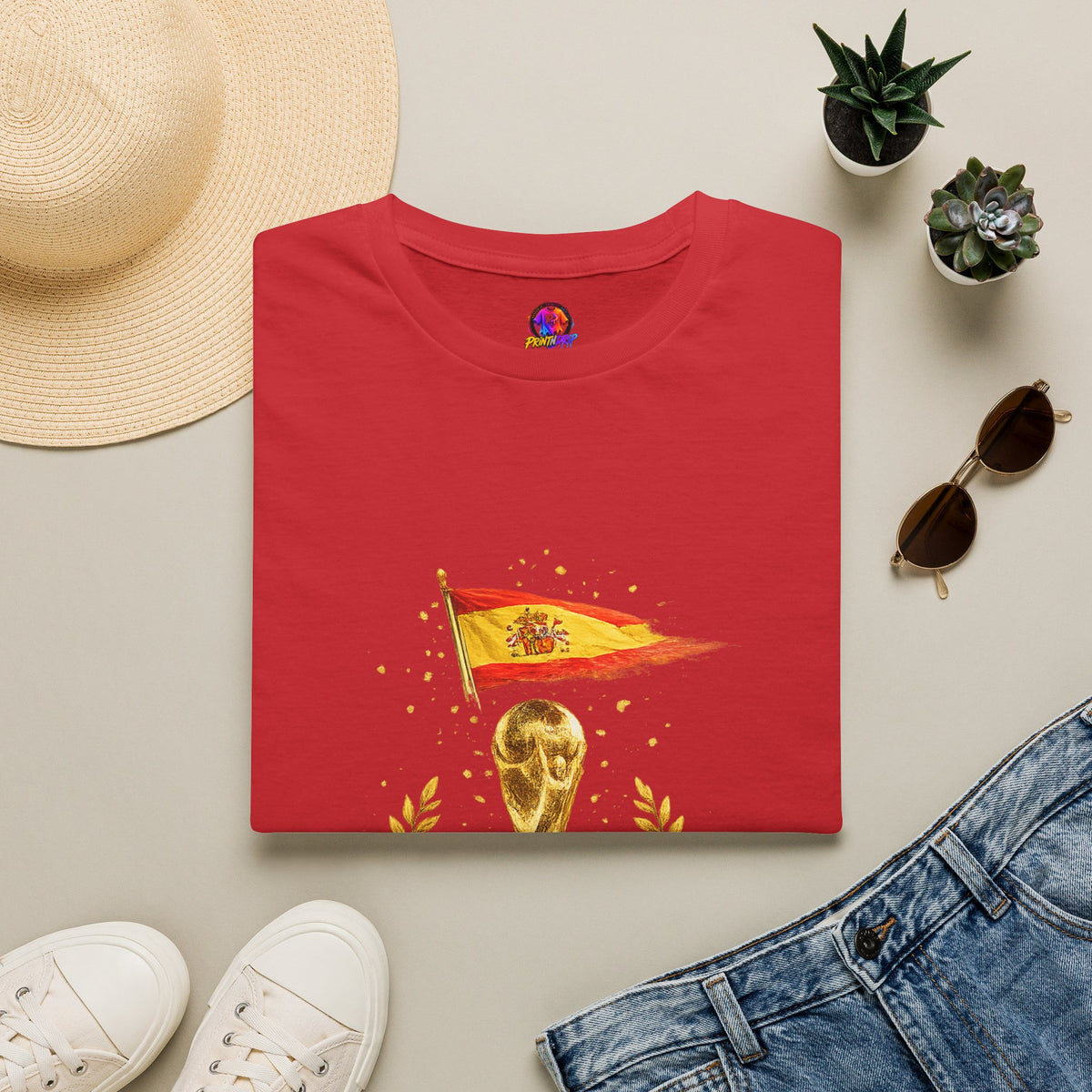 Spain World Cup Champions T-Shirt — Spanish Flag & Trophy Soccer Tee