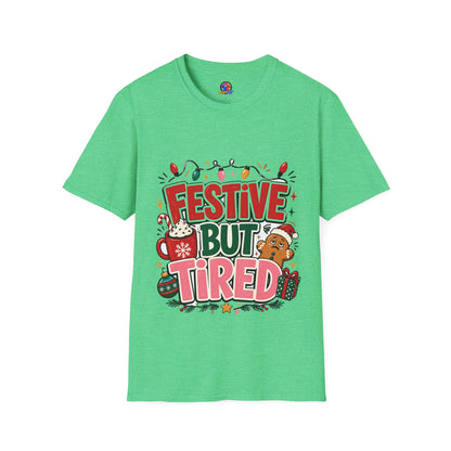 Festive But Tired T-Shirt — Holiday Christmas Crew Tee with Lights & Gingerbread