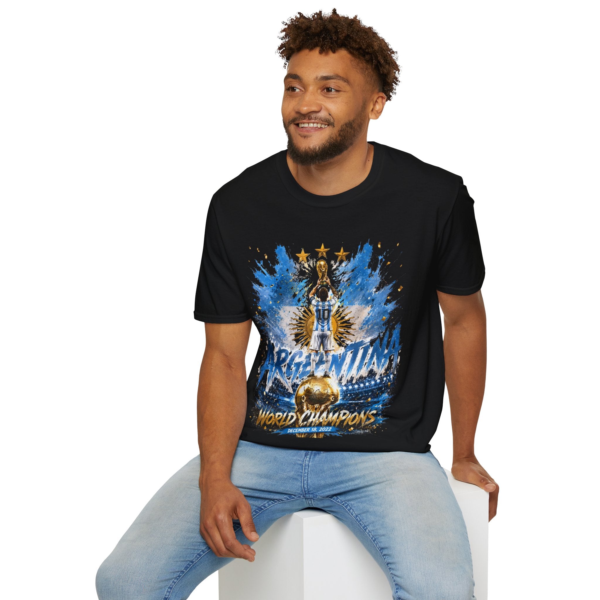 Argentina World Champions T‑Shirt — Soccer World Cup 3 Stars Tribute