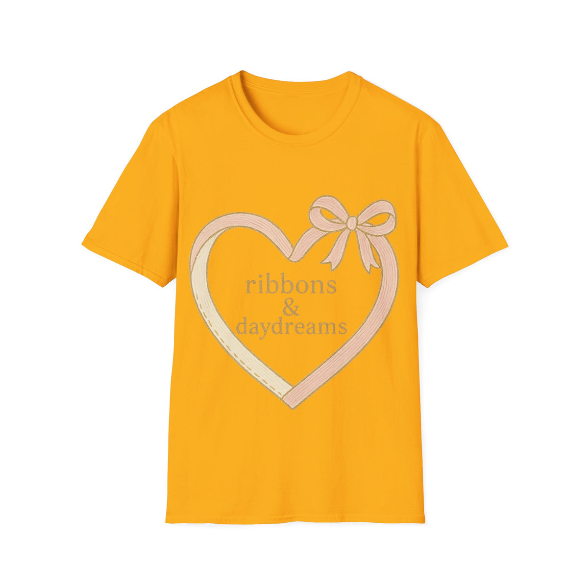 "Chain of Hearts" Gold Charm Ribbon Tee - Cute Coquette Heart Line Aesthetic White T-Shirt - Trending Now - September 2026