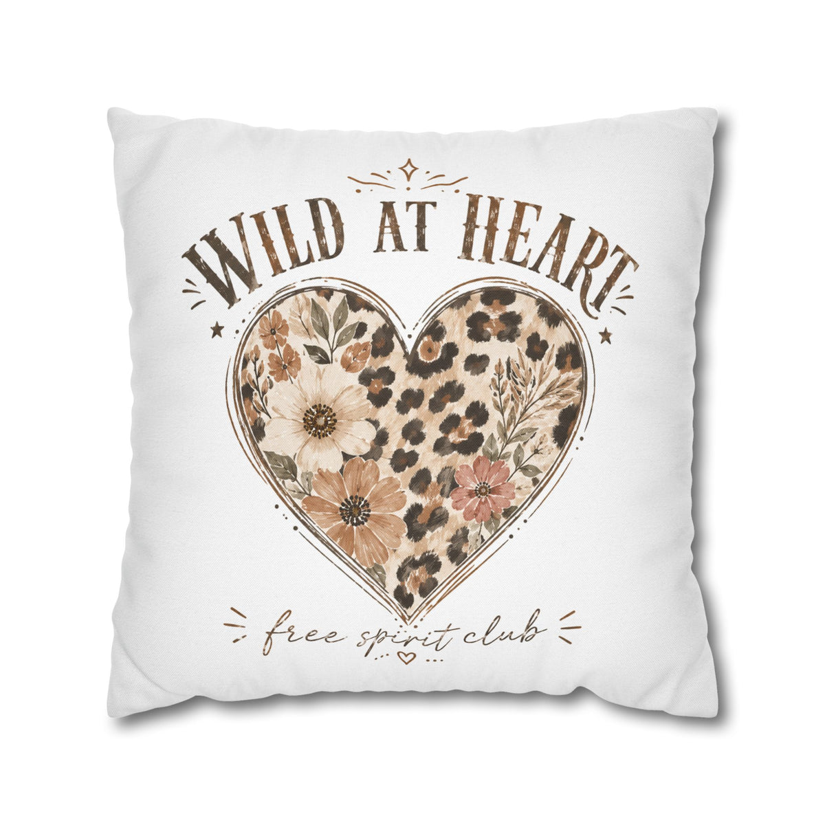 Wild at Heart Leopard Floral Pillowcase — Decorative Square Throw Pillow Cover Milo Bailey Dog Dad Mom