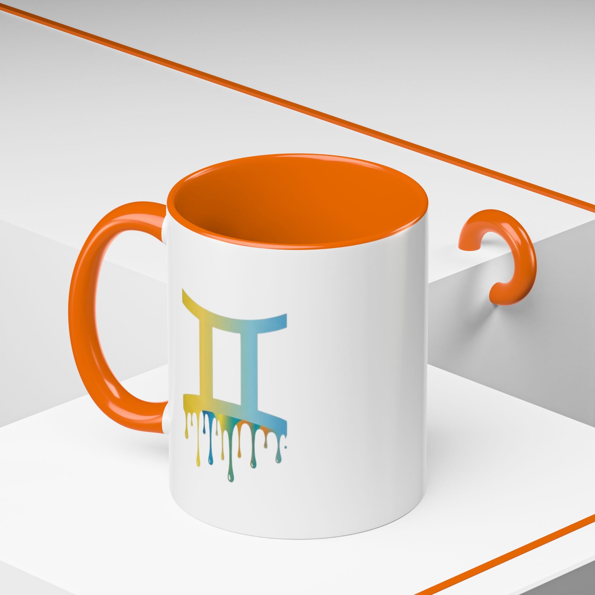 Gemini Zodiac Coffee Mug - Dripping Rainbow Gemini Symbol Accent Mug