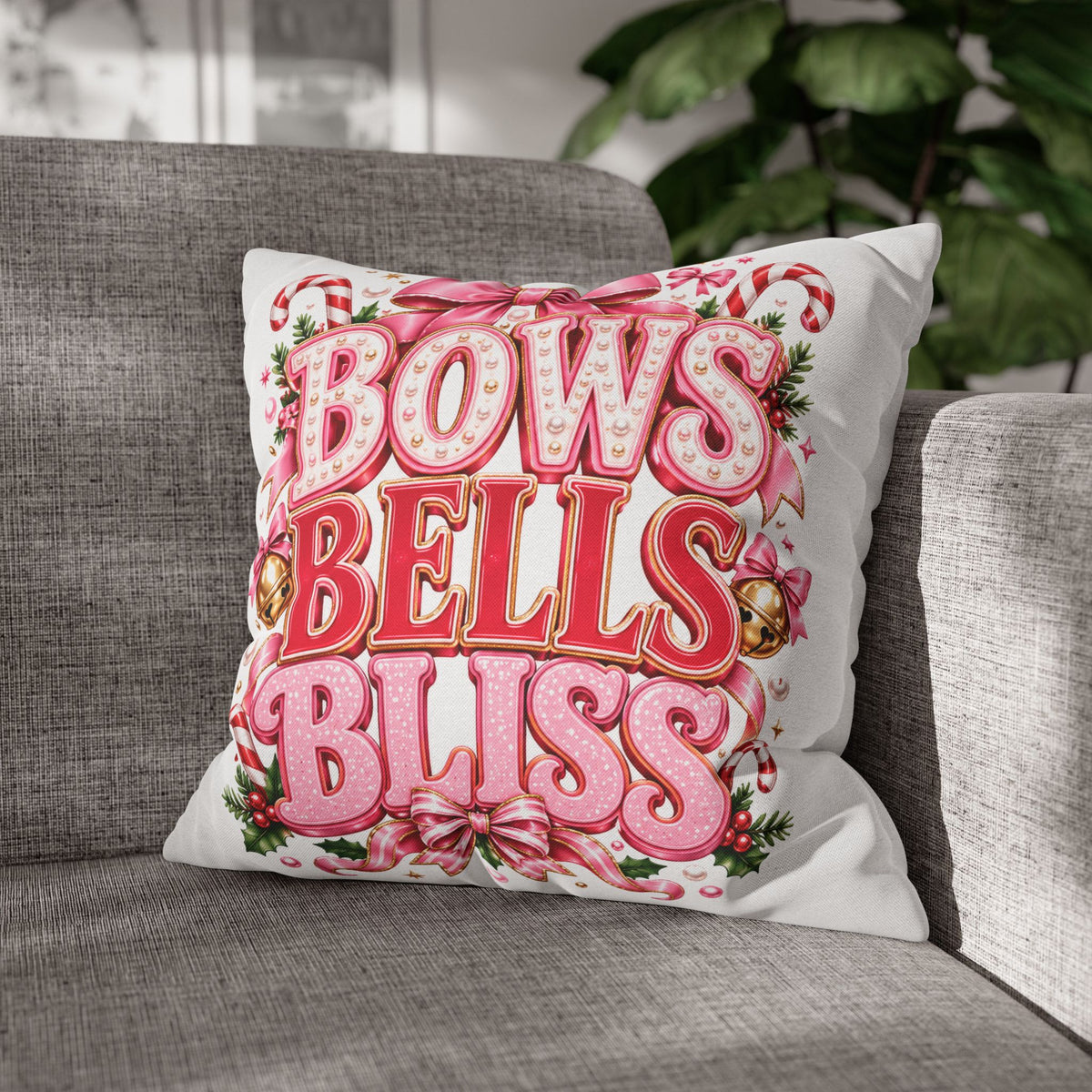 Bows Bells Bliss Decorative Throw Pillowcase Modern Day Christmas
