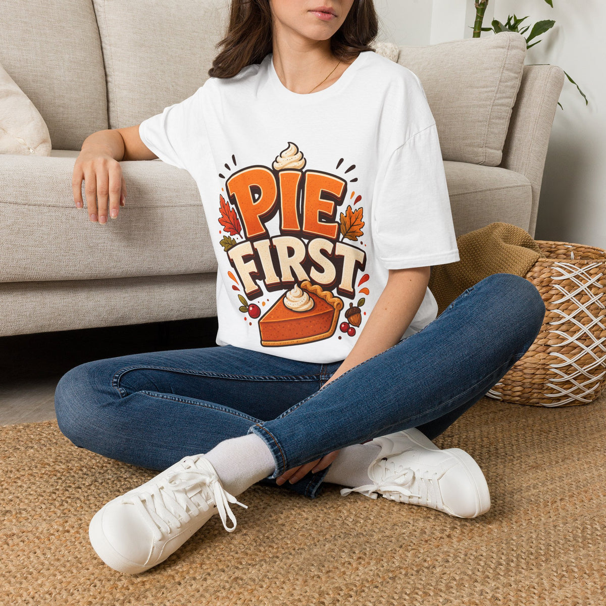 Thanksgiving T-Shirt Pie First T-Shirt — Funny Thanksgiving Pumpkin Pie Graphic Tee