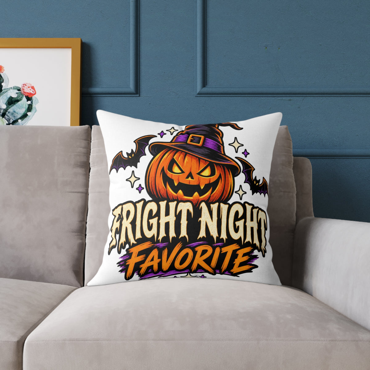 Halloween Pumpkin 'Fright Night Favorite' Square Pillow