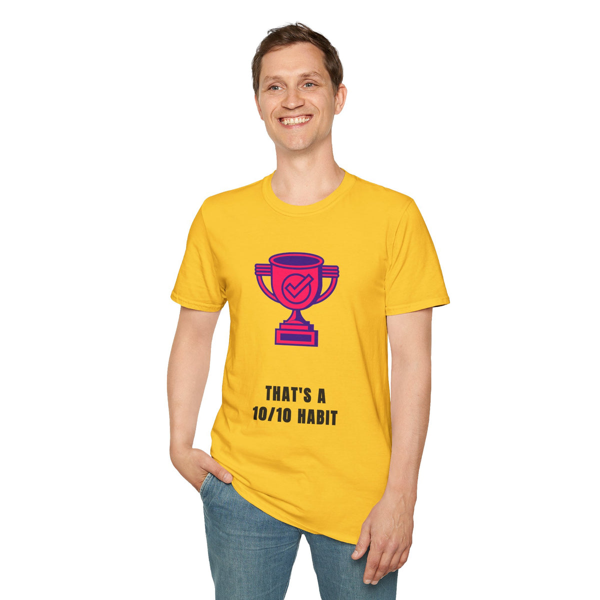 T-Shirt — Pink Trophy Graphic "That's A 10/10 Habit" Casual Motivational Tee - Trending Now - September 2026