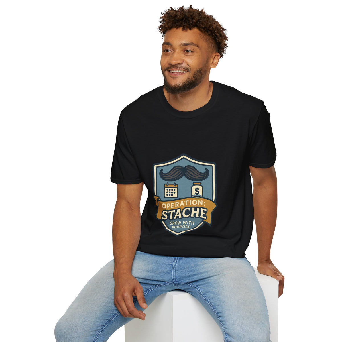 Mustache Badge T-Shirt — Stache Crest Graphic Tee - Trending Now - October 2026