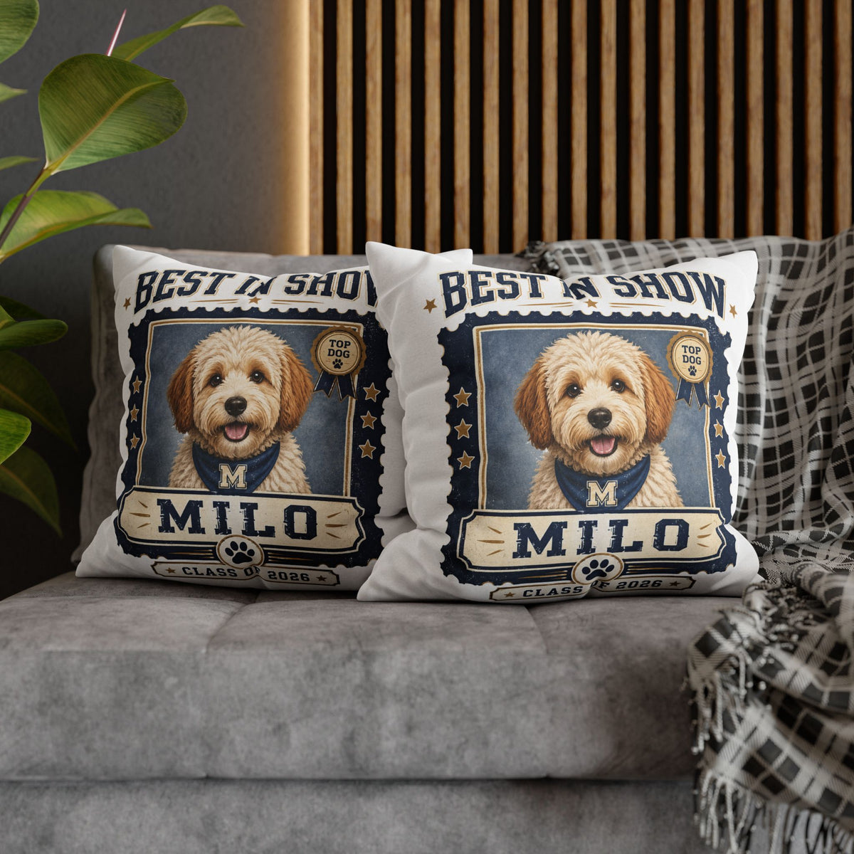 Best in Show Personalized Dog Pillowcase — "Milo" Class of 2026 Pet Decor Milo Bailey Dog Dad Mom