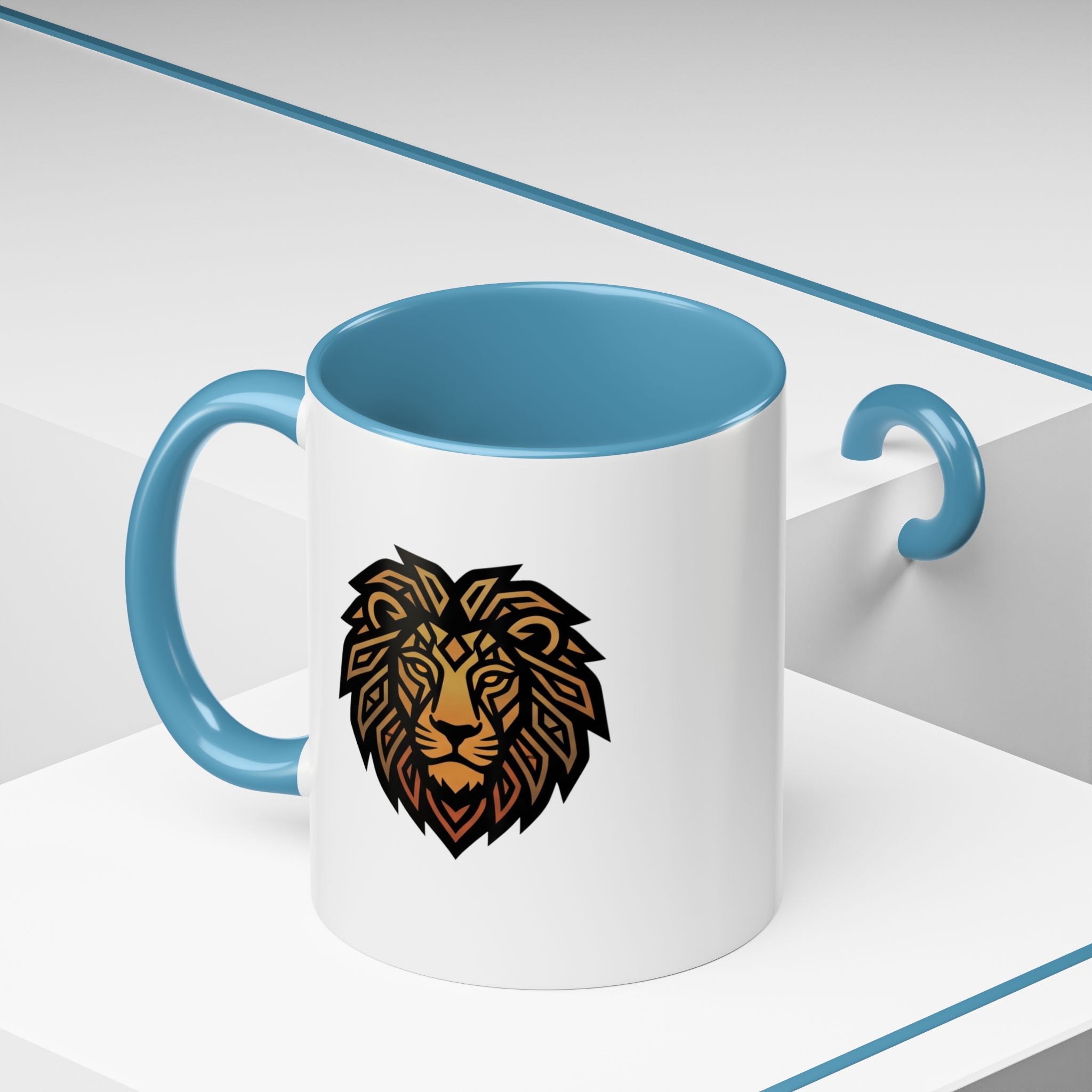 Lion Head Accent Coffee Mug — Bold Geometric Mane Design