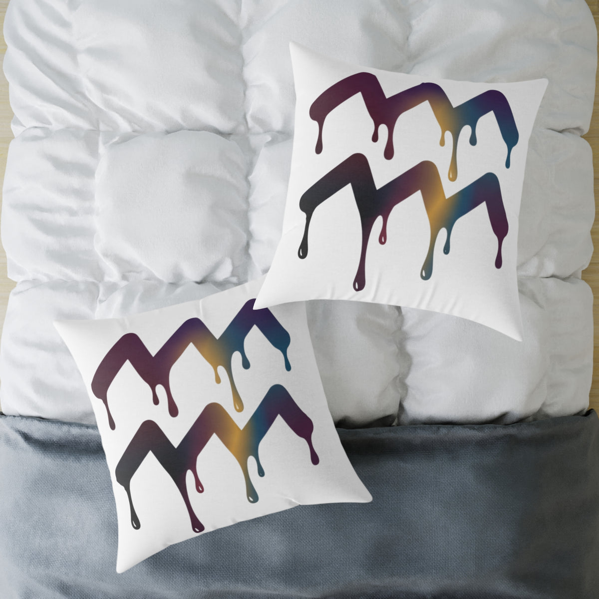 Aquarius Zodiac Dripping Rainbow Chevron Pillow — Colorful Geometric Throw Pillow