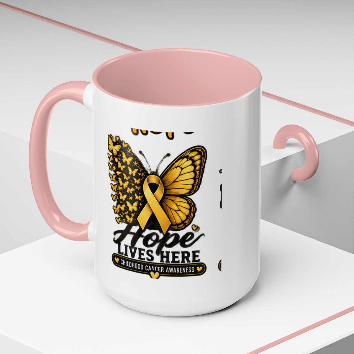 Children’s Cancer Awareness Accent Coffee Mug — "Hope Lives Here" (11/15oz)