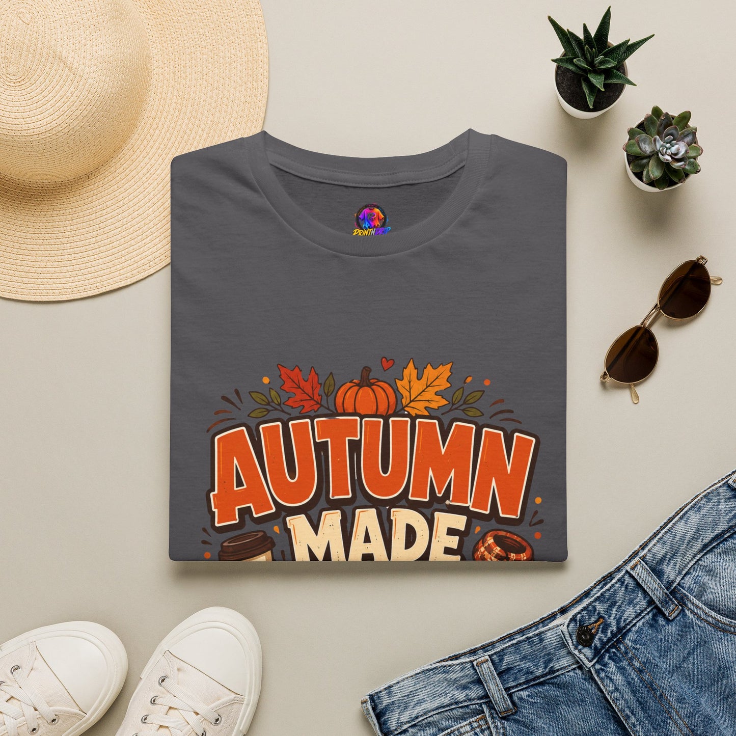 Autumn Made Me Do It T-Shirt — Fall Pumpkin & Leaves Graphic Tee