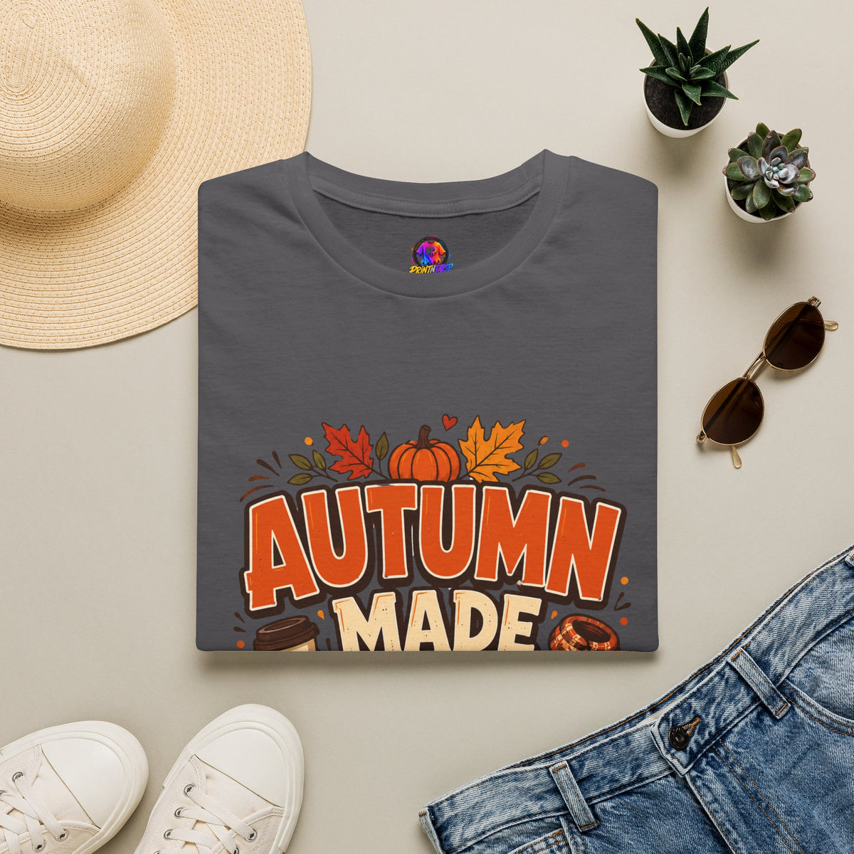 Thanksgiving T-shirt Autumn Made Me Do It T-Shirt — Fall Pumpkin & Leaves Graphic Tee