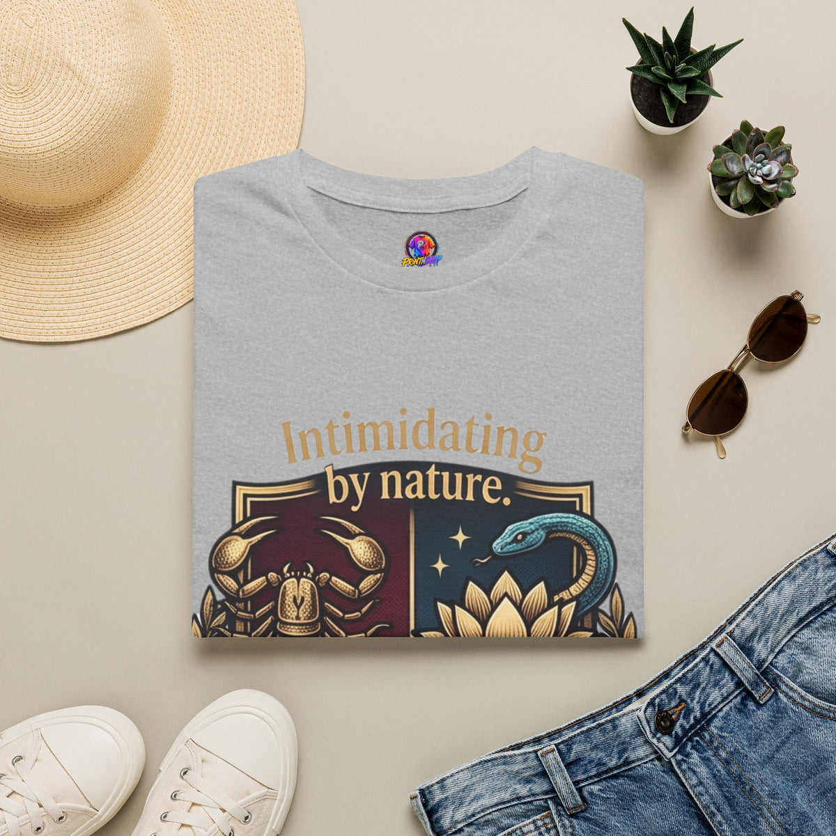 Intimidating by Nature T-Shirt — Scorpion & Snake Badge Design